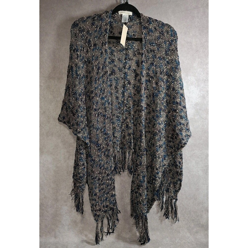 Coldwater Creek Loose Knit Fringe Blue Rayon/Cotton One Size Boucle Twist Wrap